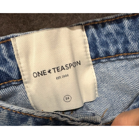 One Teaspoon Awesome Baggies Jeans Womens Sz 34 Blue Distressed High Waist - Picture 4 of 8